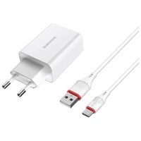 Зарядний пристрій BOROFONE BA21A Long journey single port QC3.0 charger set (Type-C) White (BA21ACW)