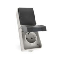 Розетка EMOS + вимикач прохідний вертикальний зовнішній сірий IP44 (A1396.4)