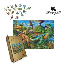 Пазл Ukropchik дерев'яний Ера Динозаврів size - L в коробці з набором-рамкою (Dinosaur Era A3)